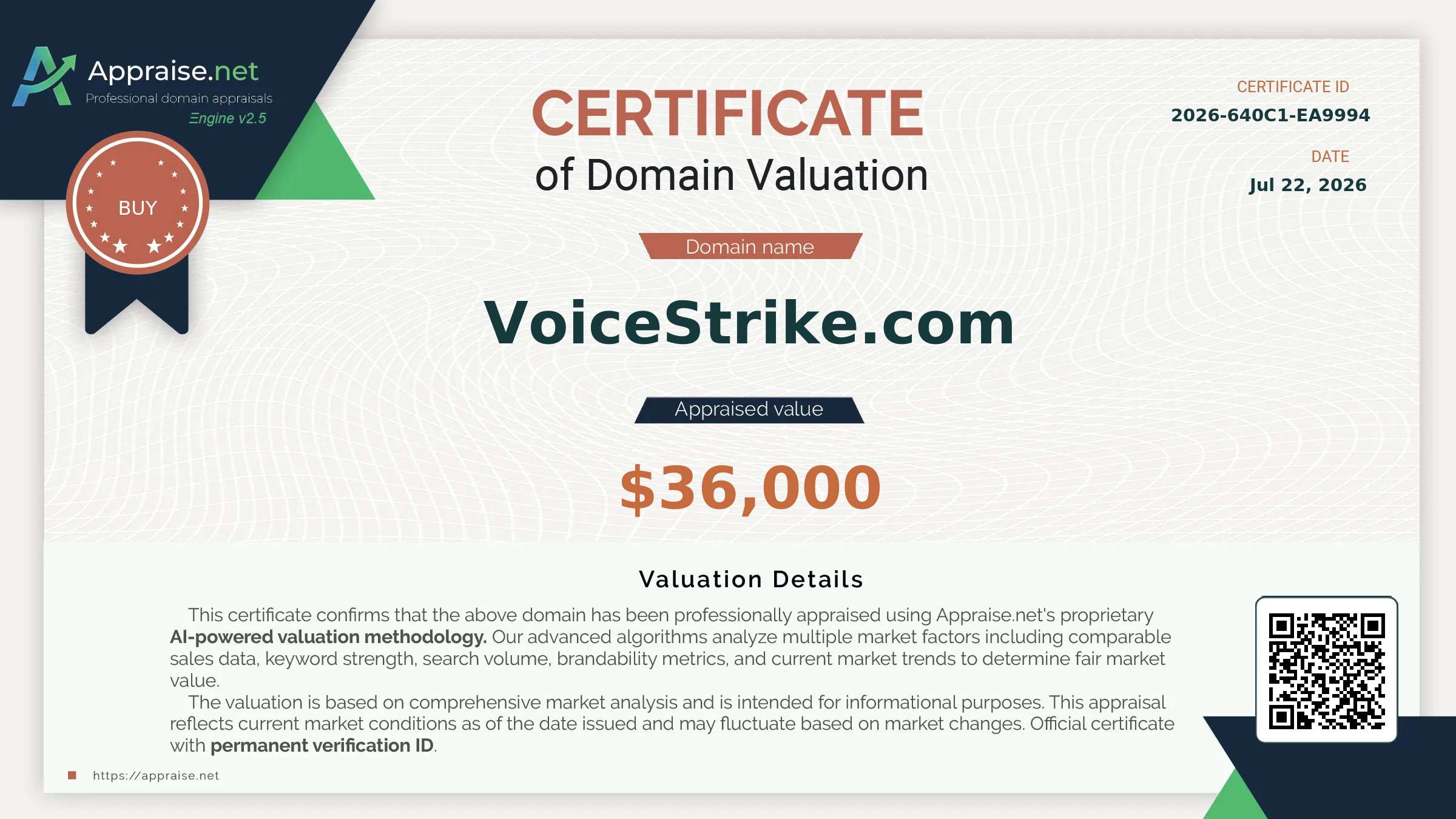 Appraise.net certificate for VoiceStrike.com